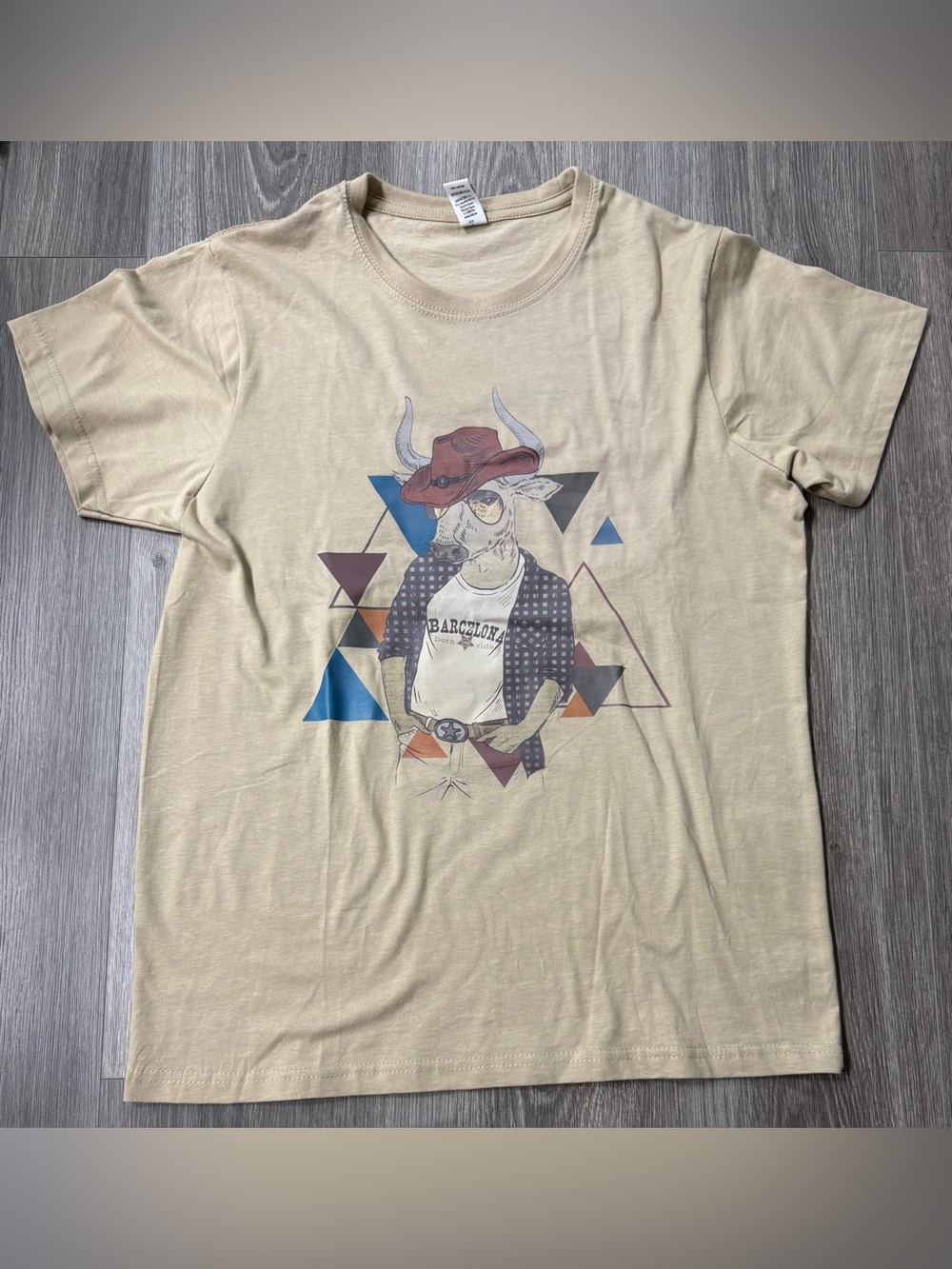 Tan Graphic Tee | Cowboy Bull Print | Roly Dogo Premium